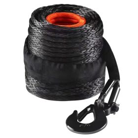 Synthetic Winch Rope, 3/8 Inch x 85 Feet 26,500 lbs Synthetic Winch Line Cable Rope with Protective Sleeve + Forged Winch Hook + Pull Strap